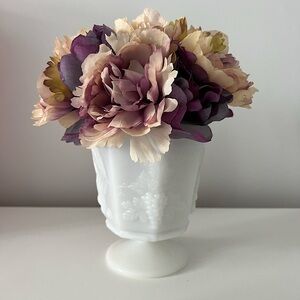 1960 Milk Glass Pedestal Planter with Faux Bouquet